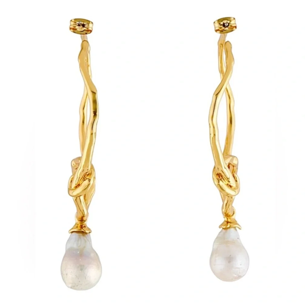 Alexis Bittar Cultured Freshwater Pearl Charm Twist Hoop Earrings - Picture 5 of 6